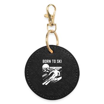Skifahren Born To Ski Design Skifahrer - Runder Schlüsselanhänger - Schwarz - Vorne