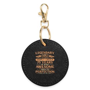 Vintage 1951 Born 75th Birthday Gift Idea - Round Keyring - black - Front