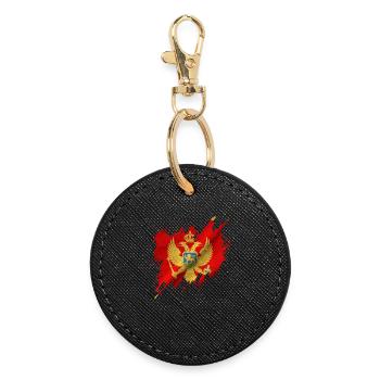 Flag of Montenegro, torn style - Round Keyring - black - Front
