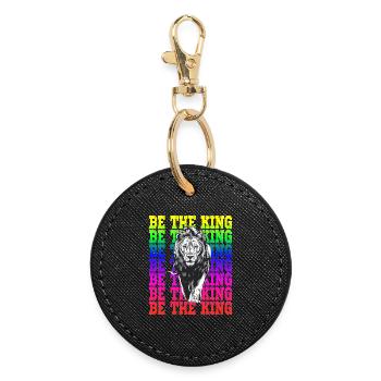 Be the King Rainbow Lion Motif Strong Animal - Round Keyring - black - Front