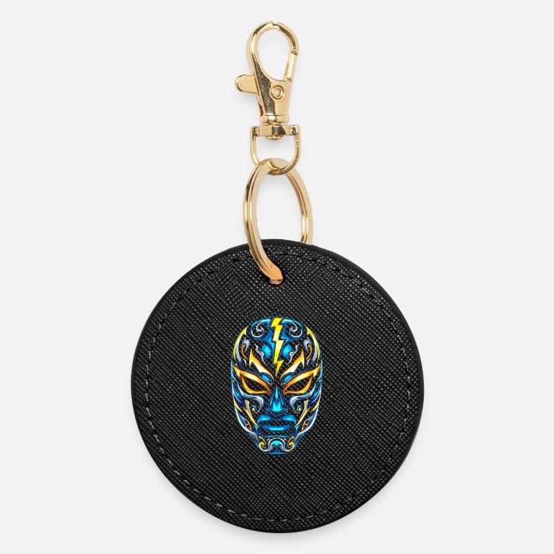 Flash Masks Lucha Neon Blue Gold - Round Keyring - black