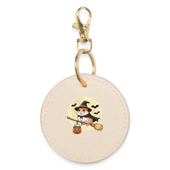 Mignon hamster sorcière Halloween citrouille pleine lune - Porte-clés rond - huître - Devant