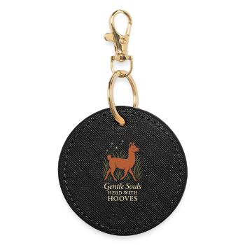 Cottagecore Llama Aesthetic Cute Farm Animal - Round Keyring - black - Front