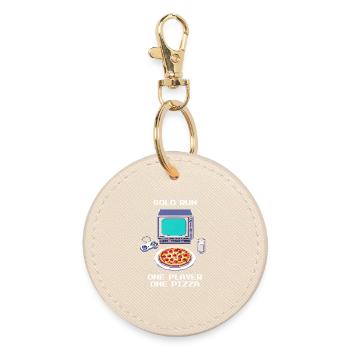 Solo Run: One Player, One Pizza | Singleplayer - Round Keyring - oyster - Front