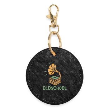Oldschool Gramophone Retro Design - Round Keyring - black - Front