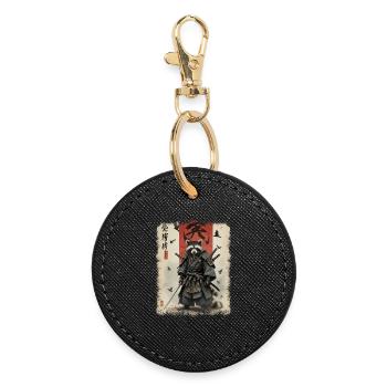 Samurai Raccoon, Anime Graphic Japanese Warrior - Round Keyring - black - Front