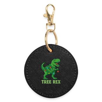 Tree Rex Dinosaur Christmas Family Fun - Round Keyring - black - Front