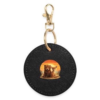 Ours et Cerfs Amoureux des animaux rétro - Porte-clés rond - noir - Devant