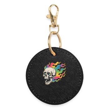 Psychedelischer Totenkopf im Feuerdesign - Runder Schlüsselanhänger - Schwarz - Vorne