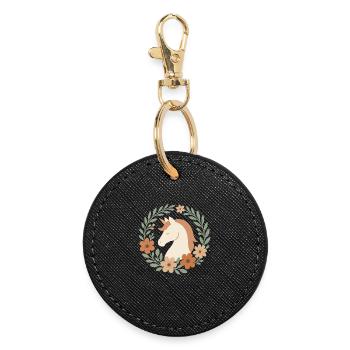 Boho Einhorn Blütenkranz, Sanfte Träume - Runder Schlüsselanhänger - Schwarz - Vorne