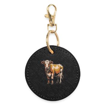 Cow with Bandana – Rustic Illustration - Round Keyring - black - Front
