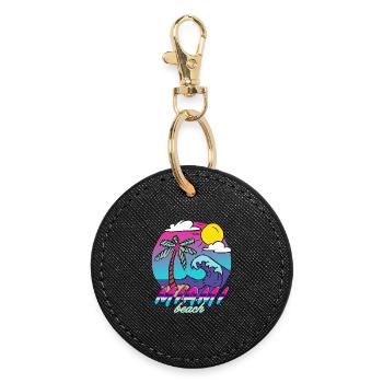 Miami Beach Neon Palm Trees - Round Keyring - black - Front