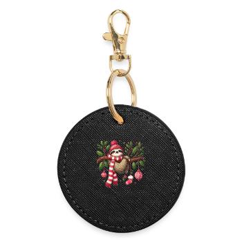 Un joli paresseux de Noël avec des ornements et - Porte-clés rond - noir - Devant