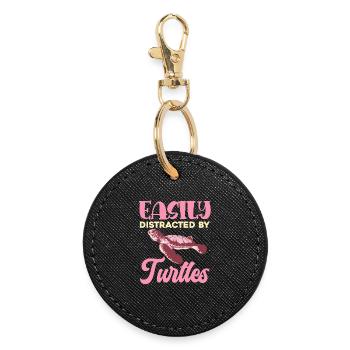 Easily distracted by turtles - Round Keyring - black - Front