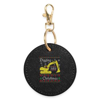 Digging into Ugly Christmas Excavator Construction Worker - Round Keyring - black - Front