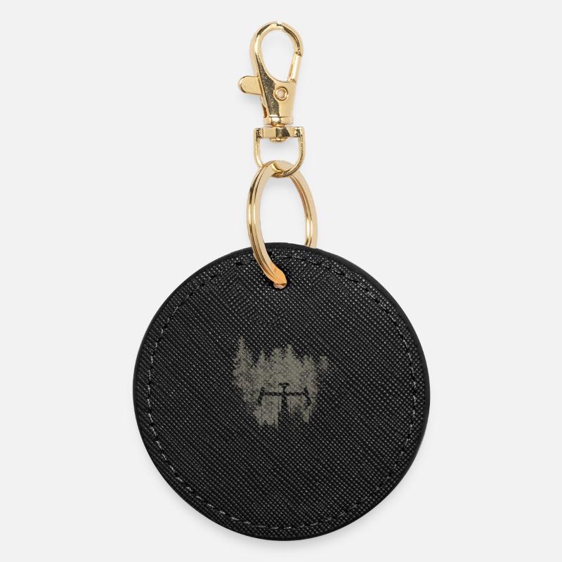 Silhouette vélo devant forêt vintage - Porte-clés rond - noir