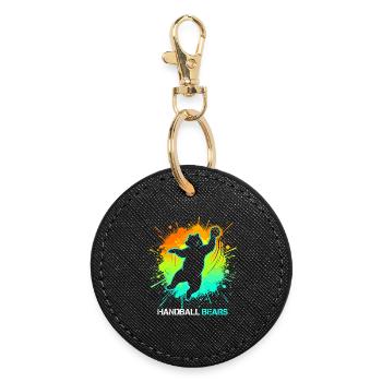 Handball Bear Kids Sport Animal Handball Motif - Round Keyring - black - Front