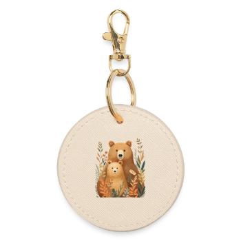 Forest bear couple in autumn foliage - Round Keyring - oyster - Front