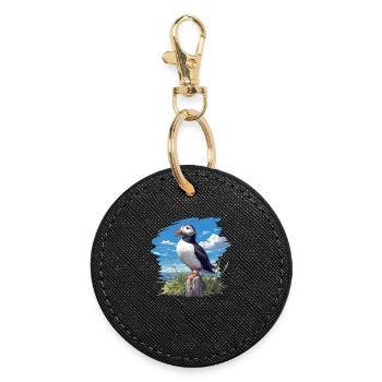Puffin Papageientaucher - Runder Schlüsselanhänger - Schwarz - Vorne