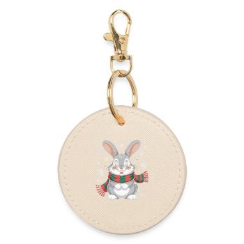 Winterhase mit Schal - Runder Schlüsselanhänger - Auster - Vorne