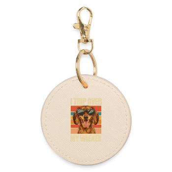 Vintage Dachshund Dackel I Trip Over My Wiener - Round Keyring - oyster - Front