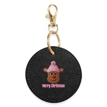 Mignonne design de tricot crochet de renne Noël - Porte-clés rond - noir - Devant