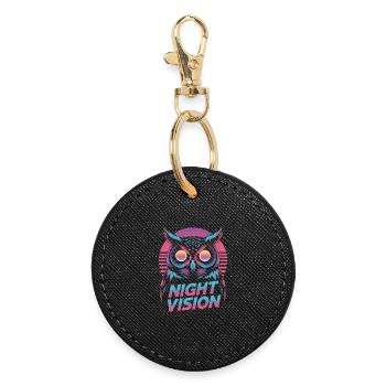 Night Vision Owl Retro Synthwave Night - Round Keyring - black - Front