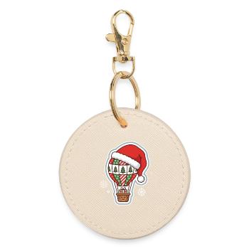 Hot air balloon with Christmas hat Christmas design - Round Keyring - oyster - Front