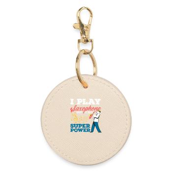 I Play Saxophone Superpower Saxophonist - Round Keyring - oyster - Front