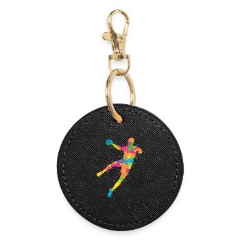 bunter Handballspieler Handballer Handball - Runder Schlüsselanhänger - Schwarz - Vorne