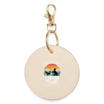 Fishing & Cats – Retro Leisure Design - Round Keyring - oyster - Front