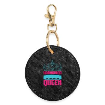 Funny Harmonica Player Queen Harmonica - Round Keyring - black - Front
