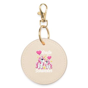 Big Sister Unicorn Lover Older Babe - Round Keyring - oyster - Front