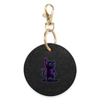 Chat Chat Synthwave avec la pose Rockhand - Porte-clés rond - noir - Devant