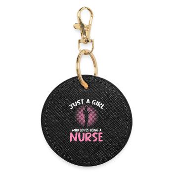 Just a Girl Nurse – Pink Halftone - Runder Schlüsselanhänger - Schwarz - Vorne