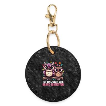 Big sister Owls Older baby Siblings - Round Keyring - black - Front