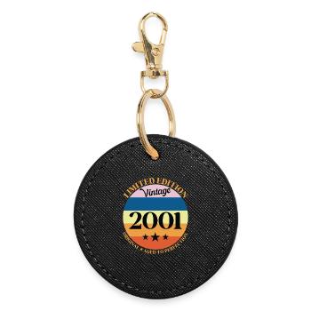 2001 Vintage-Geburtstagsgeschenk - Runder Schlüsselanhänger - Schwarz - Vorne