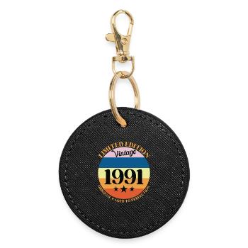 1991 Vintage Birthday Gift 91 Birthday - Round Keyring - black - Front