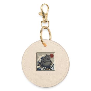 Chat Kaiju japonais 犬 Grosse Vague Hokusai - Porte-clés rond - huître - Devant
