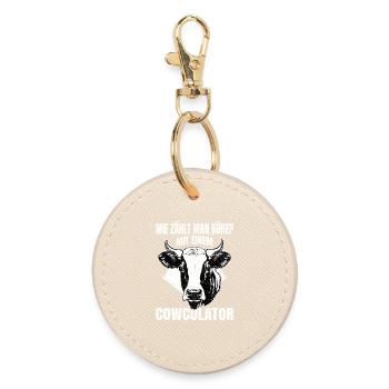 Kuhculator – Funny cow head design - Round Keyring - oyster - Front