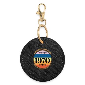 1970er Vintage-Geburtstagsgeschenk 70er Jahre - Runder Schlüsselanhänger - Schwarz - Vorne