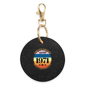 1971 Vintage Birthday Gift 71 - Round Keyring - black - Front