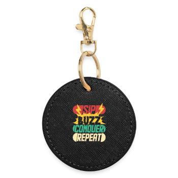 Energy Drink Sip Buzz Conquer - Round Keyring - black - Front