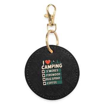 Ich liebe Camping Smores Brennholz-Insektenspray Kaffee - Runder Schlüsselanhänger - Schwarz - Vorne