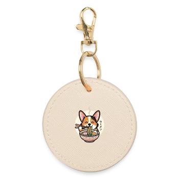 Niedlicher Corgi, der köstliche Ramen-Nudeln isst - Runder Schlüsselanhänger - Auster - Vorne