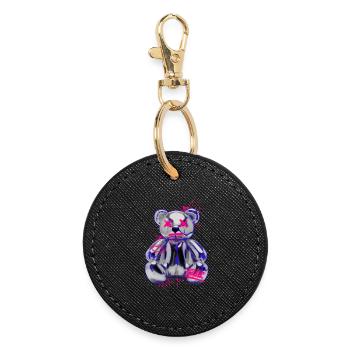 Ours en peluche gothique avec un look néon graffiti - Porte-clés rond - noir - Devant