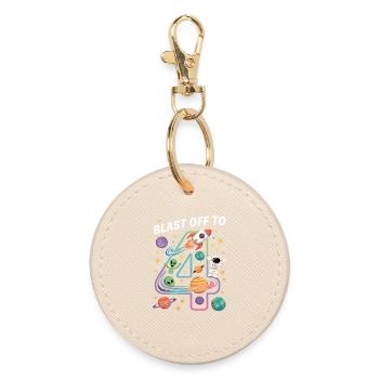 Departure into space 4th birthday children's birthday party - Round Keyring - oyster - Front