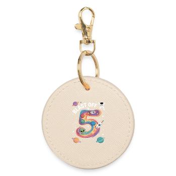 Departure into space 5th birthday children's birthday party - Round Keyring - oyster - Front