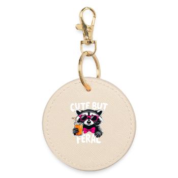 Sweet but Wild Raccoon - Round Keyring - oyster - Front