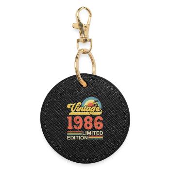 Vintage 1986 Birthday Gift - Round Keyring - black - Front